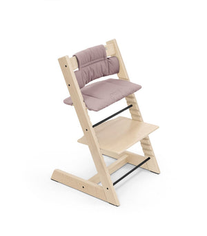 Stokke Tripp Trapp Classic Cushion in Heather Mauve on a natural Tripp Trapp chair