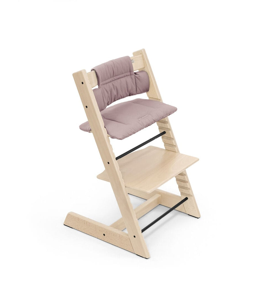 Stokke Tripp Trapp Classic Cushion in Heather Mauve on a natural Tripp Trapp chair