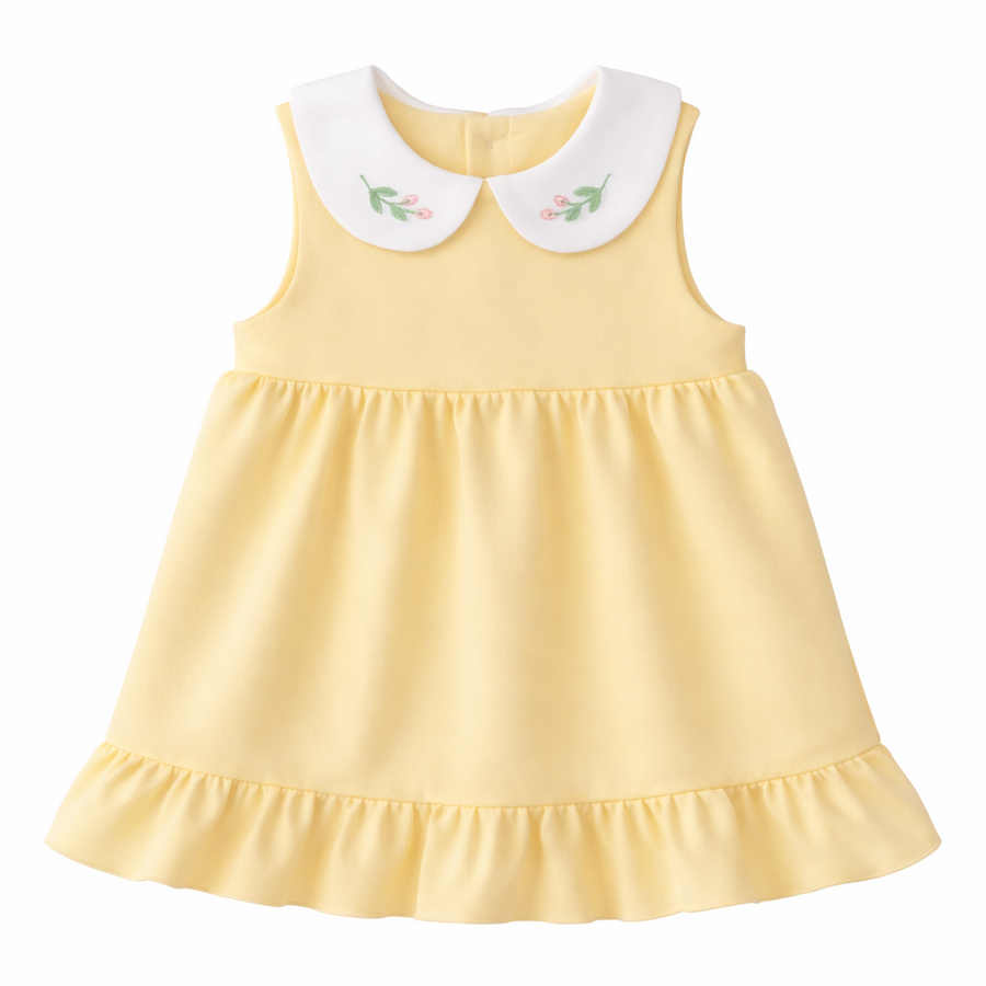Twinkle Planet Organic Cotton Collar Sleeveless Dress - Custard Yellow