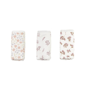 Three Kays+Kins Petal Mist floral print bamboo washcloths