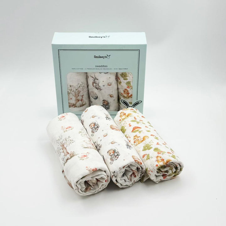 Smileey's 100% Cotton 3pcs Muslin Swaddle