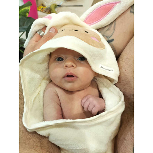 Akarana Baby Microfiber Coral Fleece Hooded Towel Bunny Cream