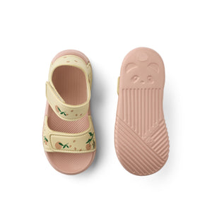 Liewood BLUMER strap sandals in Peach / Sea shell, panda-embossed sole