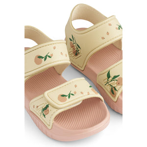 Liewood BLUMER strap sandals in Peach / Sea shell, print detail