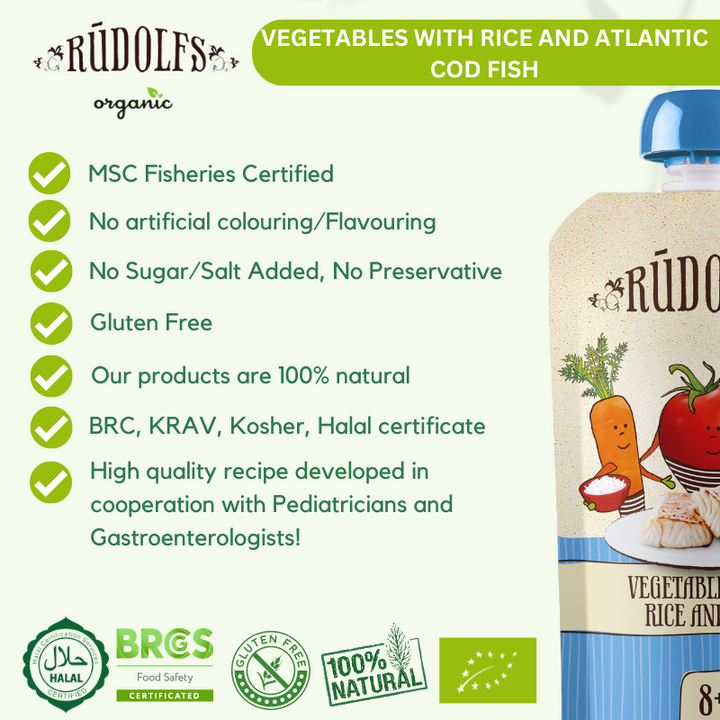 Rudolfs Organic Vegetables With Rice And Fish (8m+)