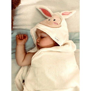 Akarana Baby Microfiber Coral Fleece Hooded Towel Bunny Cream