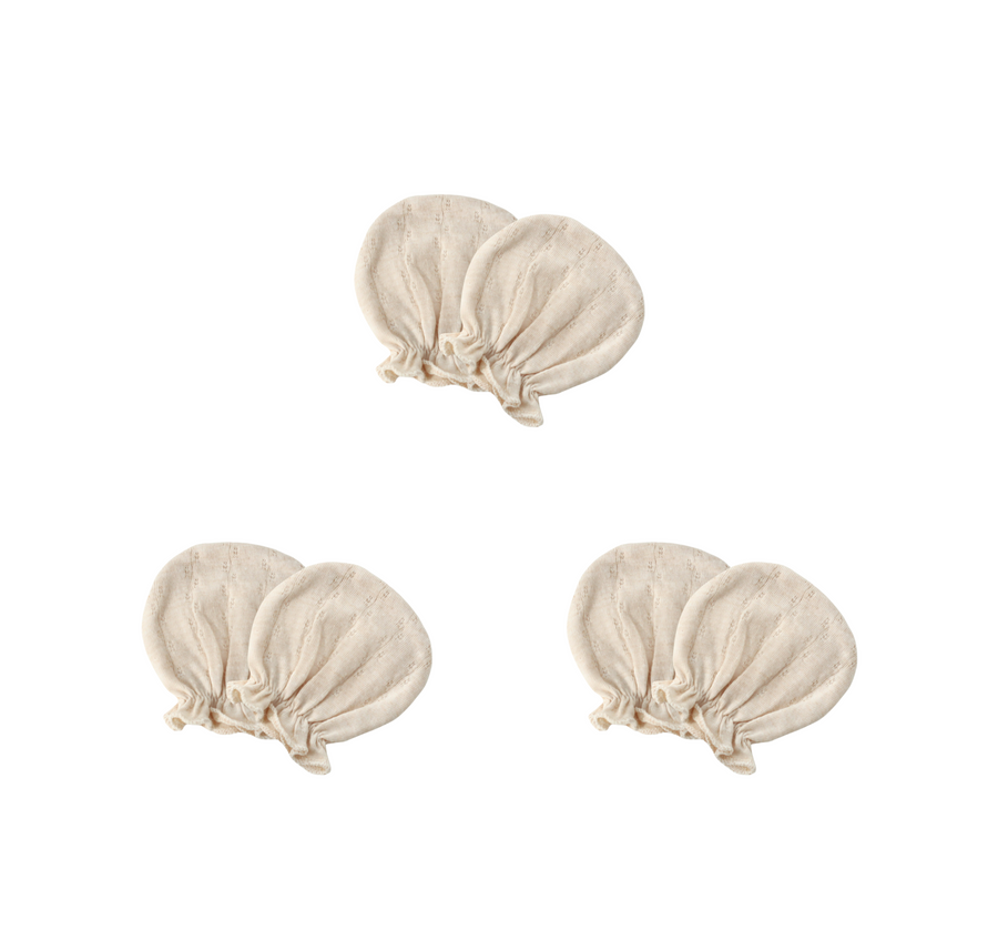 Twinkle Planet Organic Pointelle Mitten 3 pairs bundle, Light Brown
