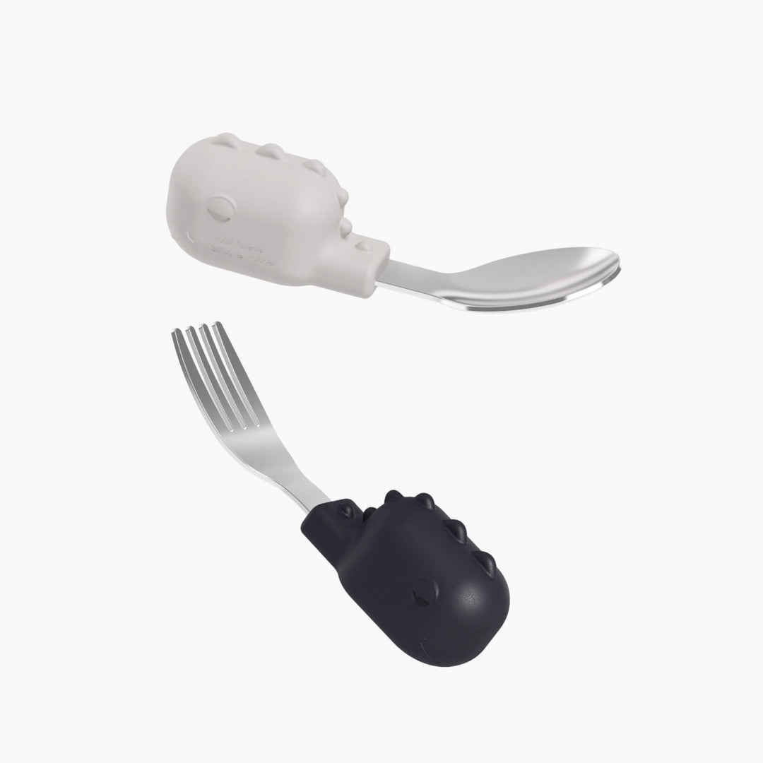 HE OR SHE Baby Fork & Spoon Set- Grey Black