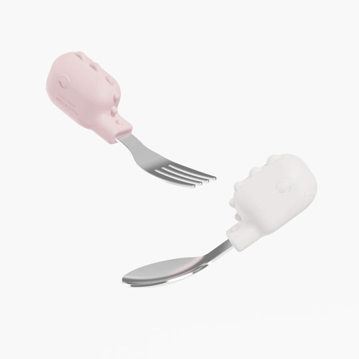 HE OR SHE Baby Fork & Spoon Set- Pink White
