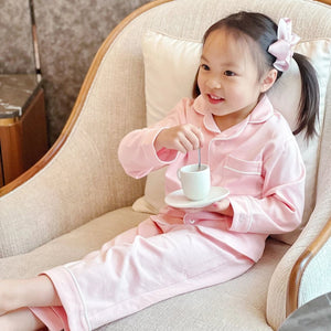 Ballet Pink Pima loungewear pyjamas worn at home