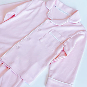 Ballet Pink Pima pyjama top and pants, collar and piping detail