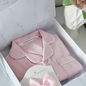 Ballet Pink Pima pyjamas presented in the Count & Countess signature gift box
