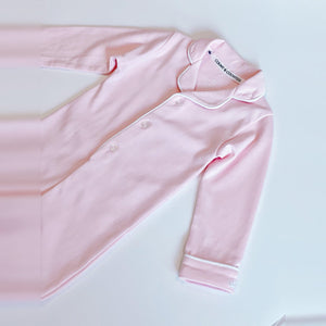 Ballet Pink Pima romper sleepsuit, collar and placket detail