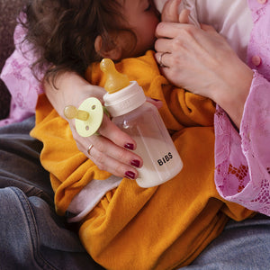 BIBS Baby Bottle Ivory in use