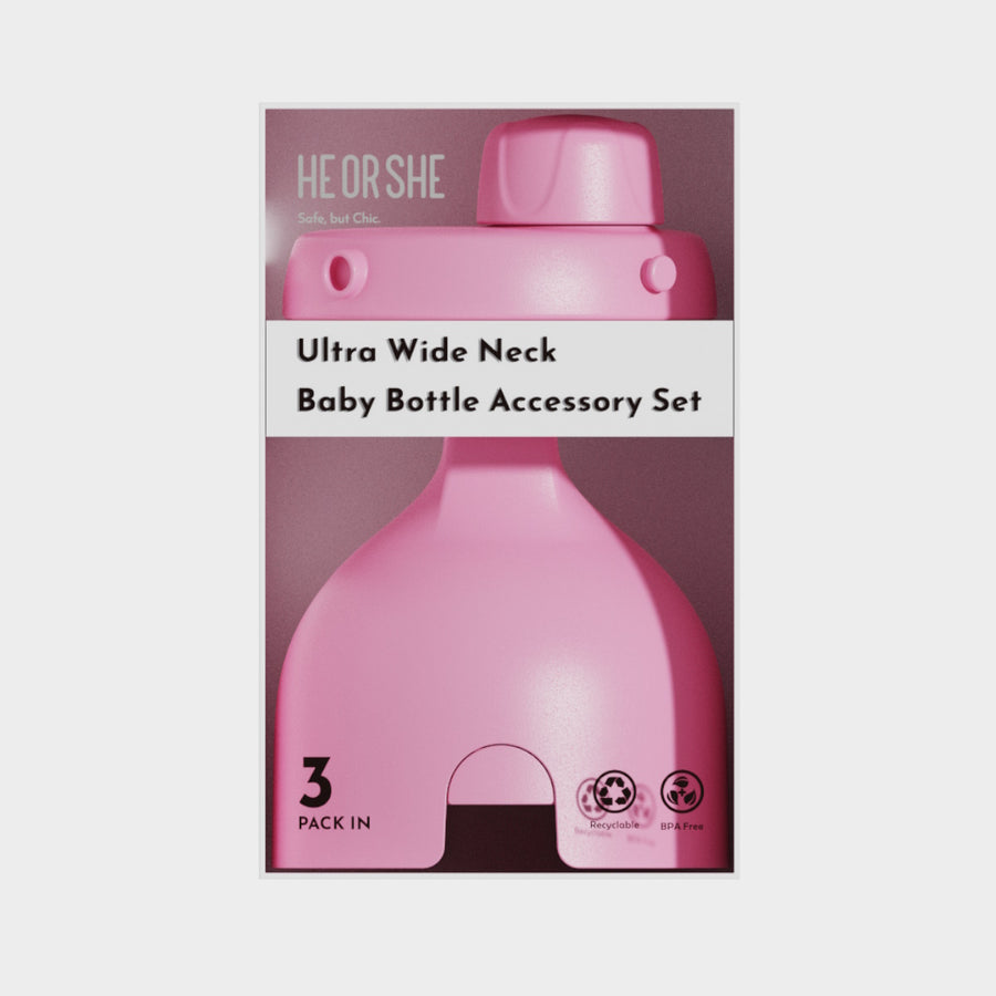 HE OR SHE Milk Bottle Cap + Collar + Storage Cap - Pink