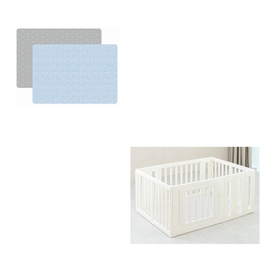 GingerBubs bundle - Large Play Mat Speckled Baby Blue with Playpen Pearl White