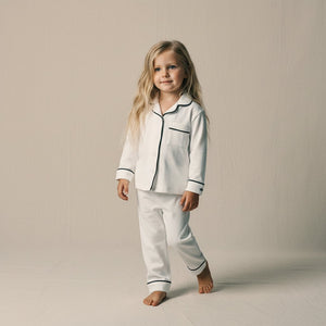 Child wearing the Count & Countess Classic White Pima pyjama set