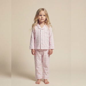 Child wearing the Count & Countess Pink Gingham Pima PJ set