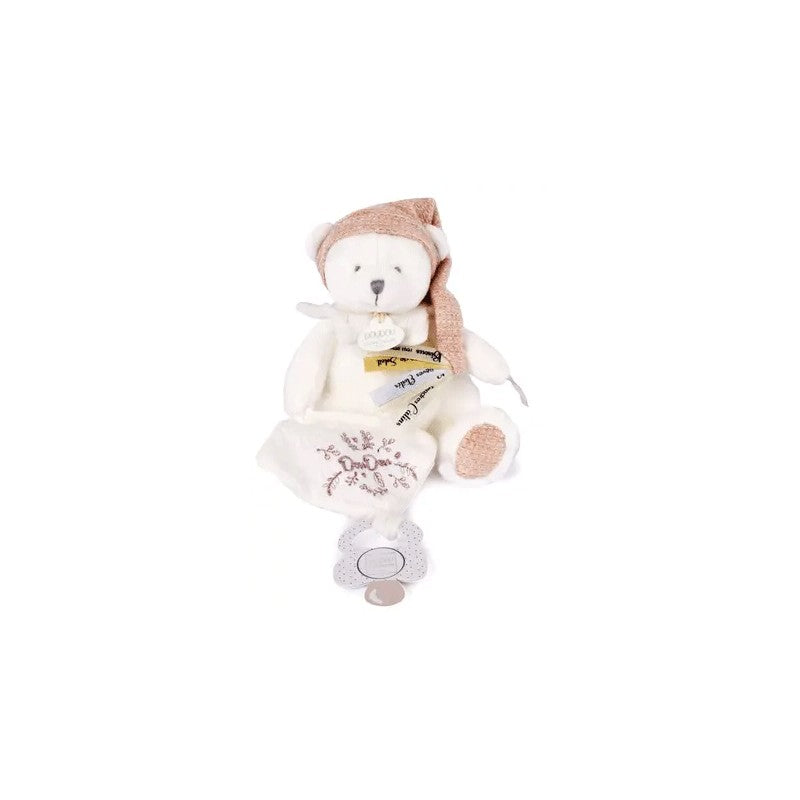 Doudou et Compagnie Anniversary pink bear with dummy clip, 20 cm
