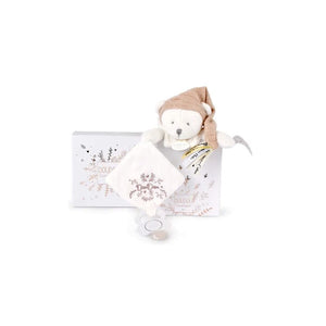 Anniversary pink bear dummy clip with its gift box