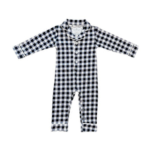 Count & Countess Baby Pima Romper Sleepsuit in Navy Gingham