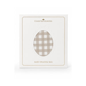 Count & Countess Baby Swaddle Bag gift box, Oat Gingham