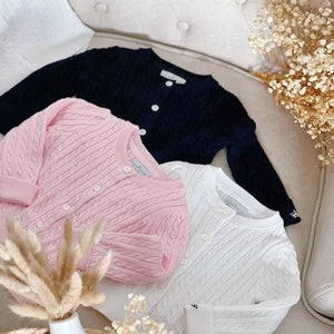 Count & Countess Organic Cotton Cable-Knit Baby Cardigan - Pink