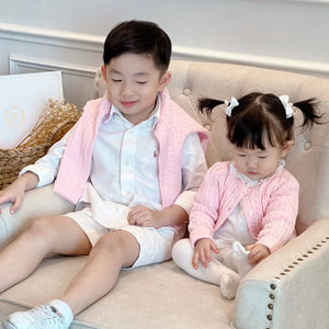Count & Countess Organic Cotton Cable-Knit Baby Cardigan - Pink