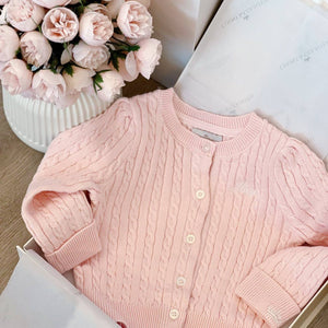 Count & Countess Organic Cotton Cable-Knit Baby Cardigan - Pink