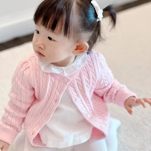 Count & Countess Organic Cotton Cable-Knit Baby Cardigan - Pink