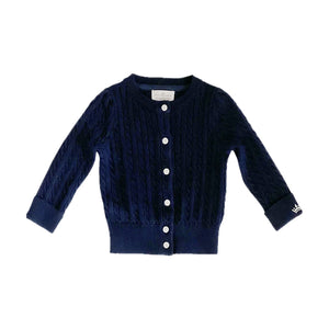 Count & Countess Organic Cotton Cable-Knit Cardigan in Navy