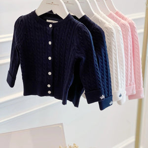 Count & Countess Organic Cotton Cable-Knit Cardigan - Navy