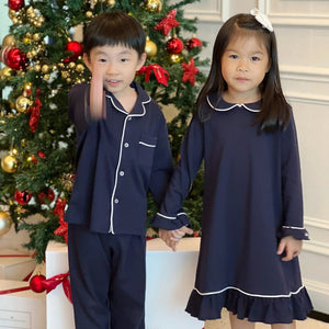 Count & Countess Pima Cotton Girl's Sleep Dress - Urban Navy