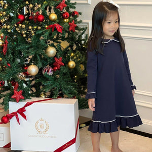 Count & Countess Pima Cotton Girl's Sleep Dress - Urban Navy