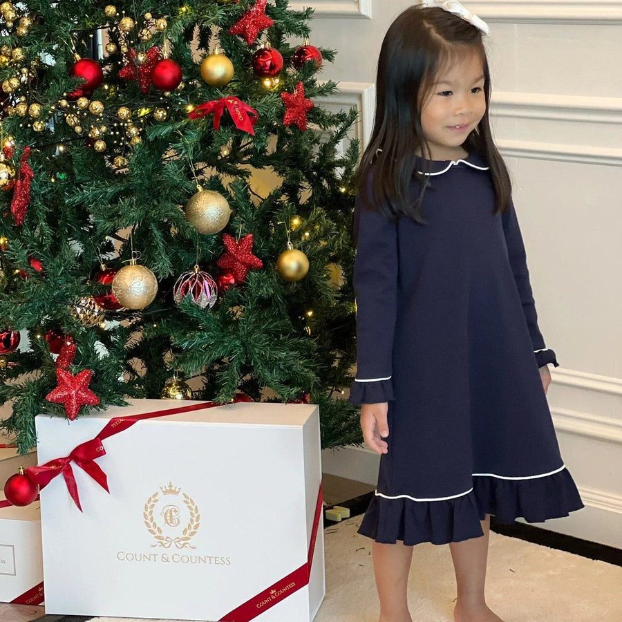 Count & Countess Pima Cotton Girl's Sleep Dress - Urban Navy