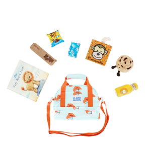 Kids Thermal Lunch Bag in Croissant Print with Orange Strap