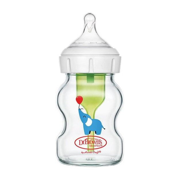 Dr. Brown's Options+ 5oz Glass Wide Neck Elephant Deco