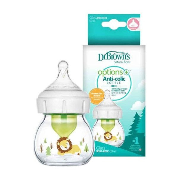 Dr. Brown's Options+ 2oz Glass Wide Neck Lion Deco Preemie