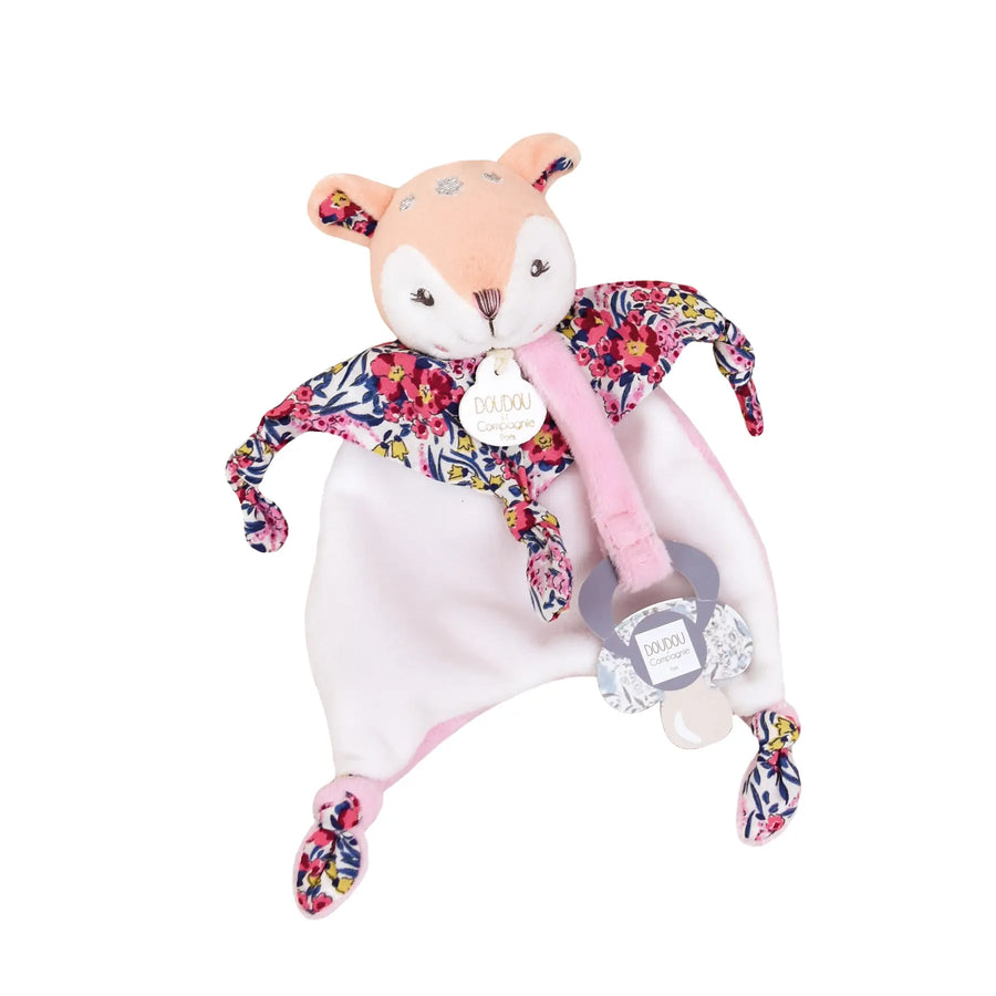Doudou et Compagnie Boh'Aime fawn comforter with dummy clip, 20 cm