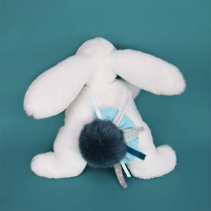 Happy Pop rabbit plush, peacock-blue pompom tail