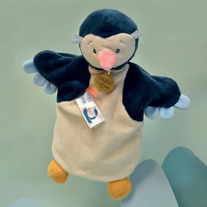 Penguin hand puppet, navy and cream