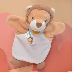 Beige and white lion hand puppet