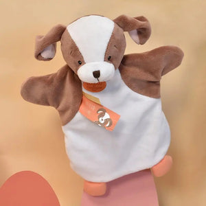 Brown and white dog hand puppet