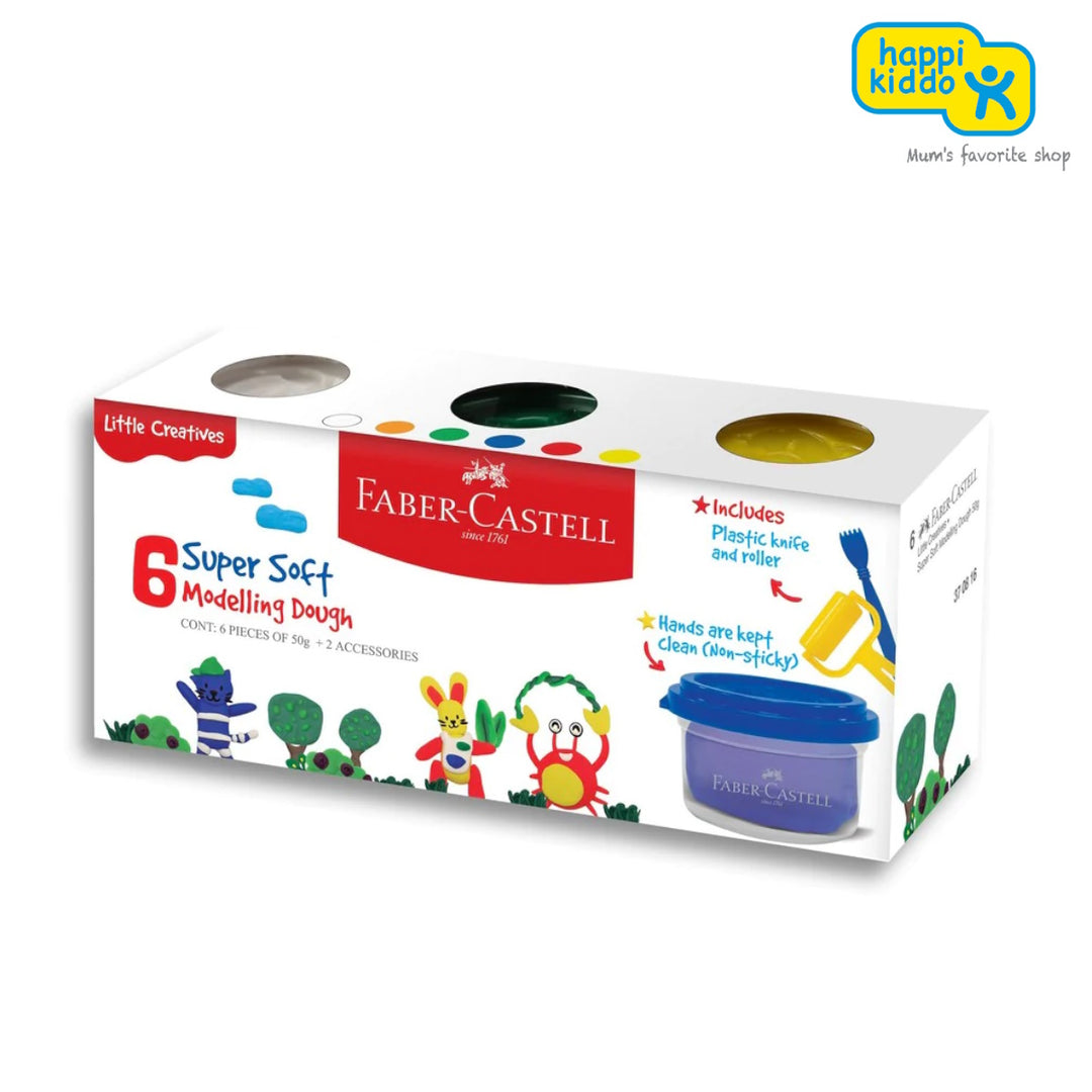 FABER-CASTELL Little Creative Super Soft Modeling Dough Set (6x50g + 2 Accesories) Basic Colors