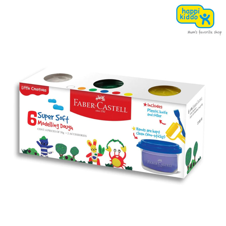 FABER-CASTELL Little Creative Super Soft Modeling Dough Set (6x50g + 2 Accesories) Basic Colors