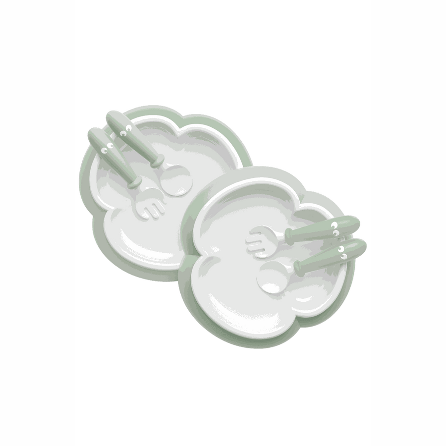 BabyBjörn Baby Plate, Spoon and Fork, 2 sets, Powder Green
