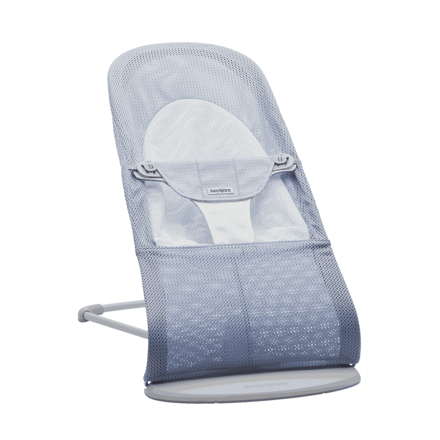 BabyBjörn Bouncer Balance Soft in pearly sky blue and white 3D mesh with a light grey frame