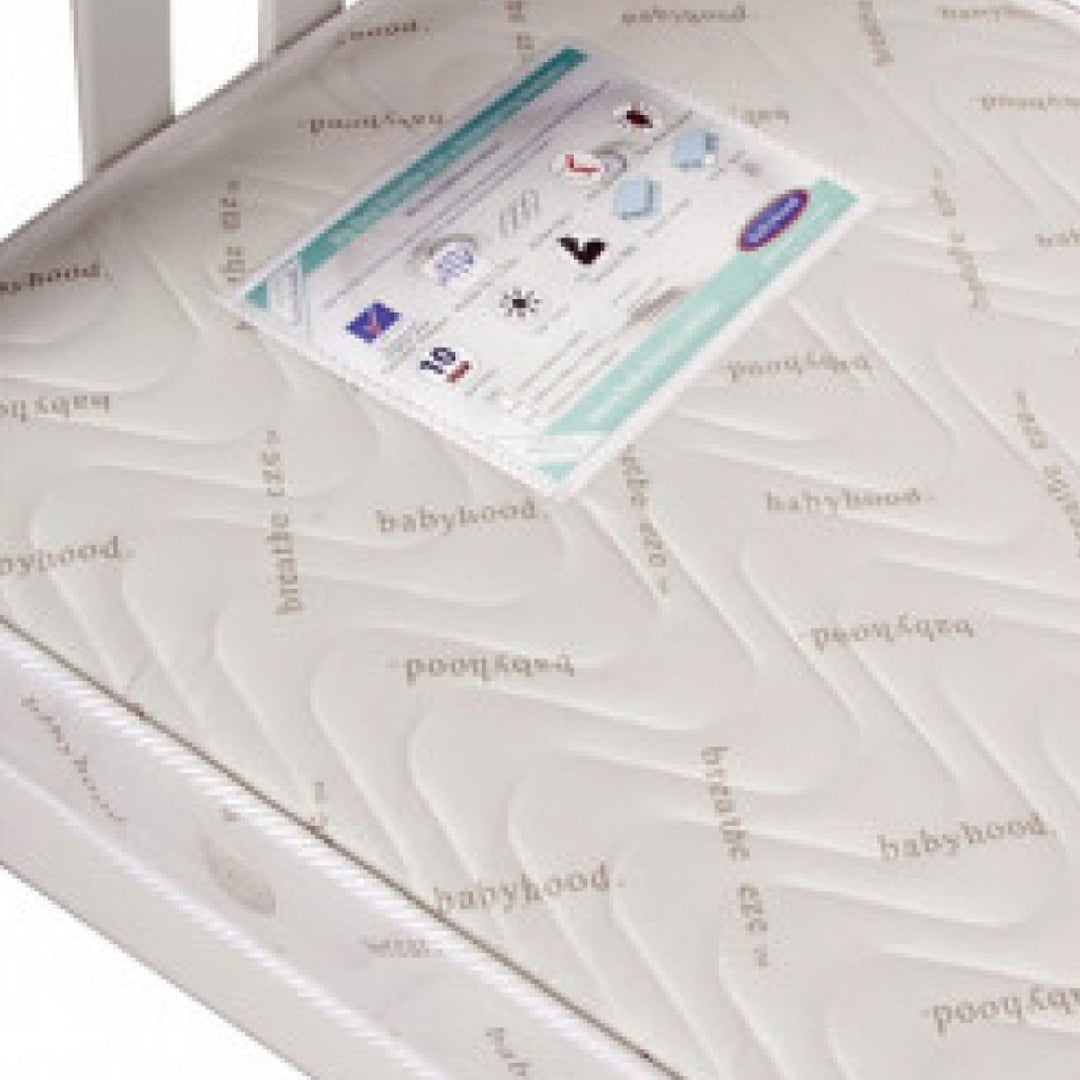 BABYHOOD CLASSIC CURVE COT (NATURAL) + BABYHOOD MY FIRST INNERSPRING MATTRESS WITH VENTS + ORGANIC FITTED SHEET (White or Drops)