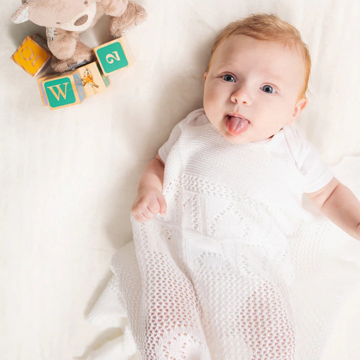 G.H. Hurt & Son Teddy Alphabet Baby Shawl - White