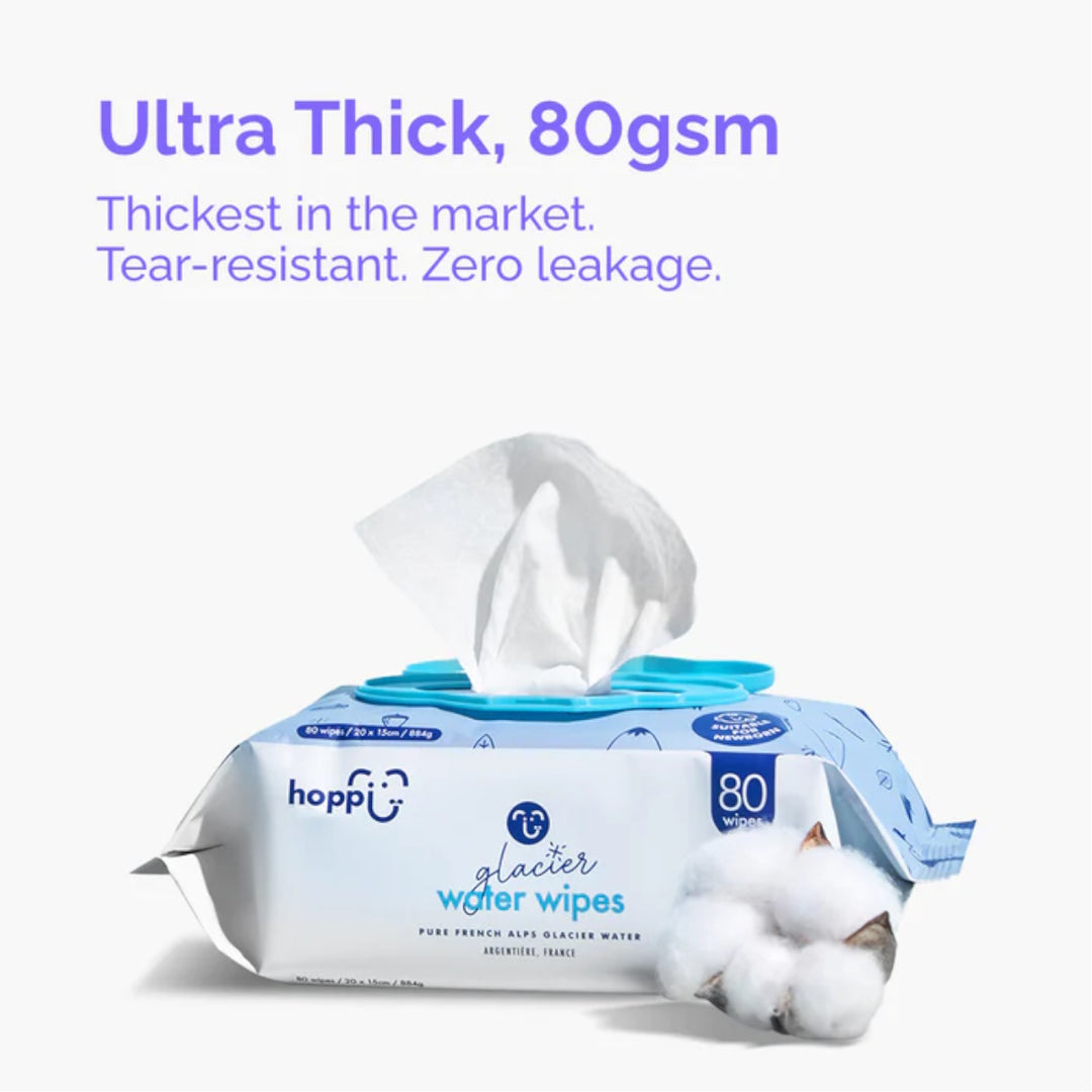 Hoppi Glacier Water Wipes (20 wipes x 5 packs)